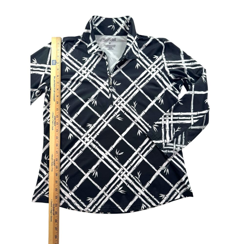 SanSoleil Beltway Print Long Sleeve Zip Mock Neck Top Size L UPF Golf Outdoor - Picture 6 of 8